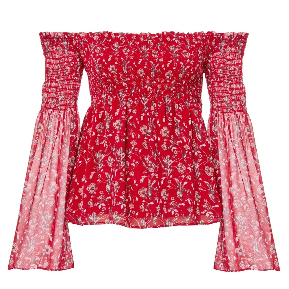 INTERMIX Kira Floral Smocked Off The Shoulder Top